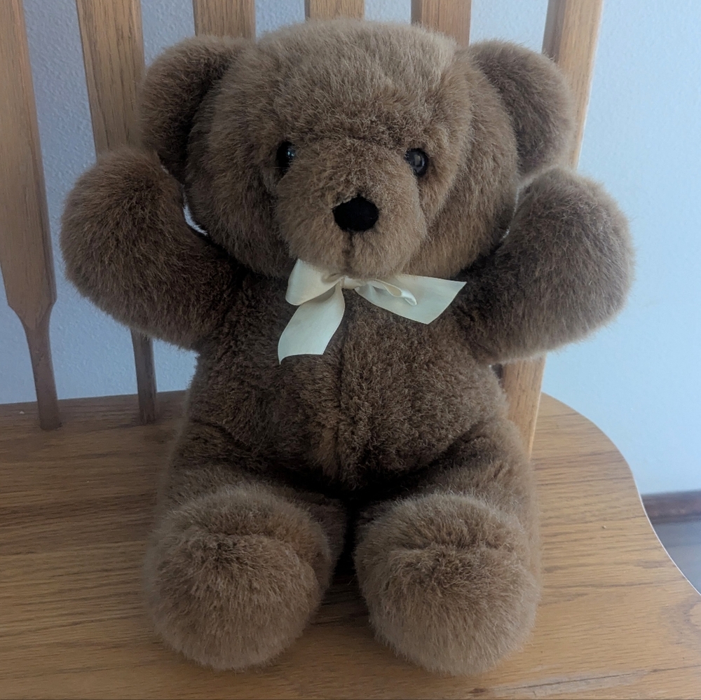 Dakin Vintage 1990's Brown Teddy Bear with Cream Bow